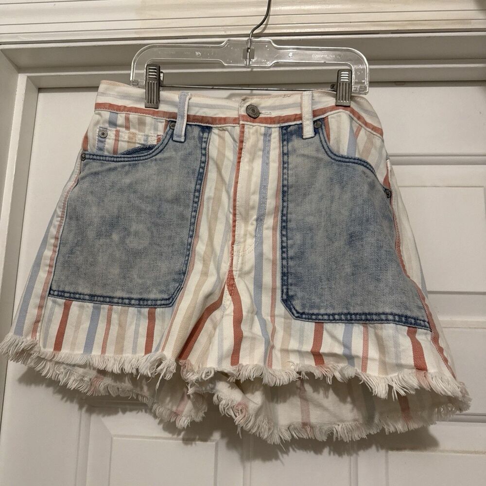 American Eagle Striped Jean Shorts Size 6 Coastal Preppy Retro Vintage-Inspired